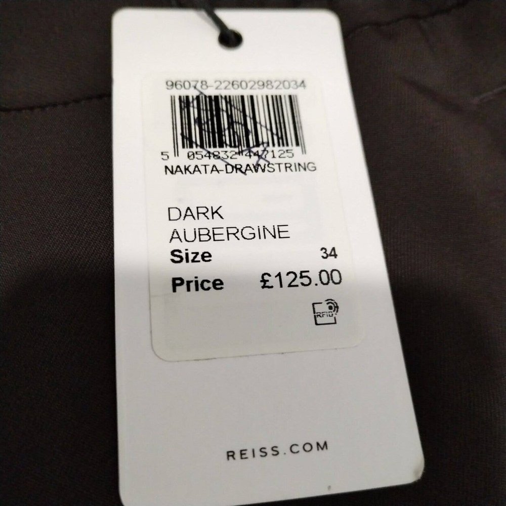 Reiss Trousers Mens 34 (34x28) Dark Aubergine Wool Nakata Drawstring Relaxed - Picture 5 of 16